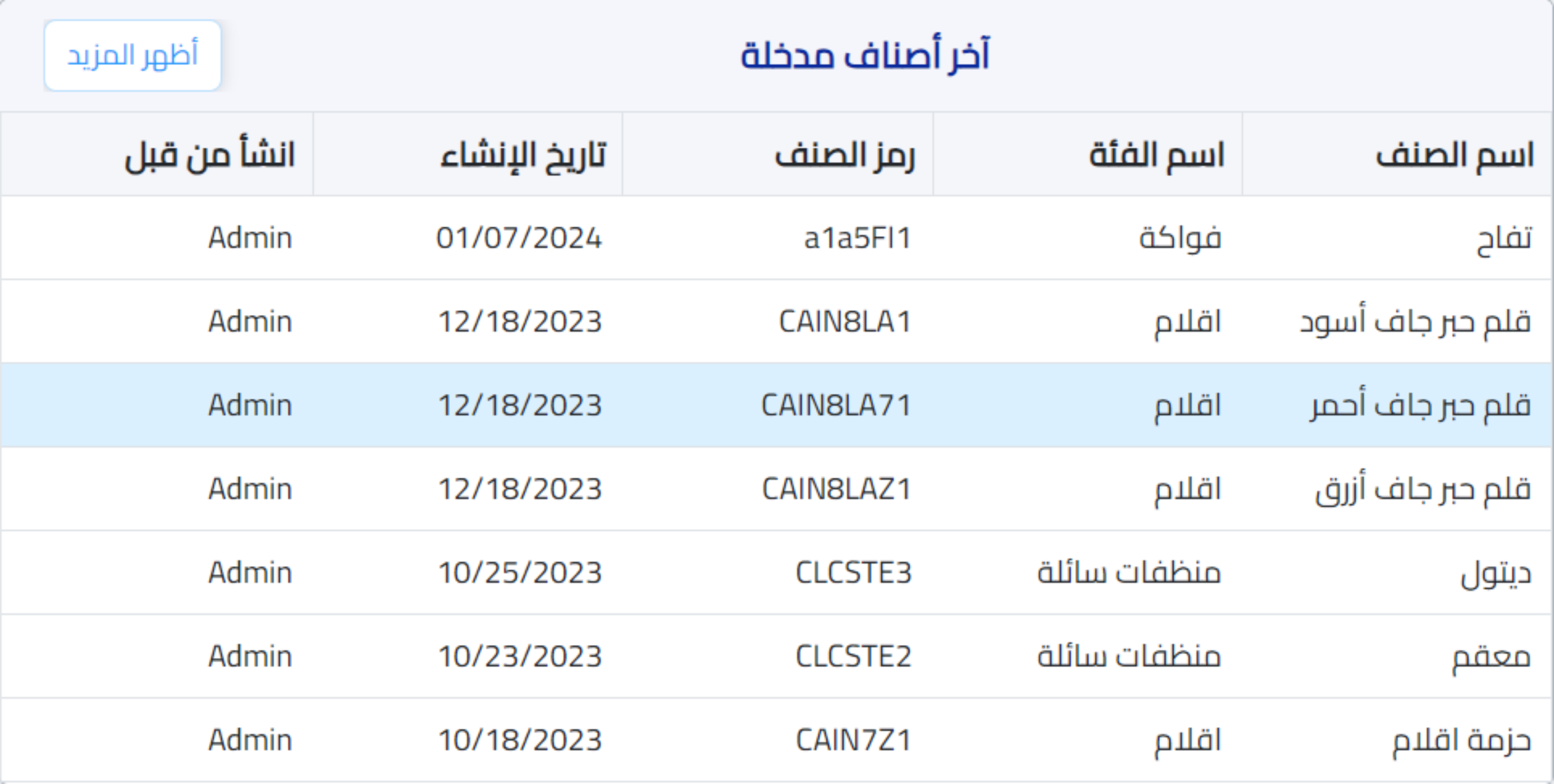 اخر الاصناف المدخلة في نظام XSEEN