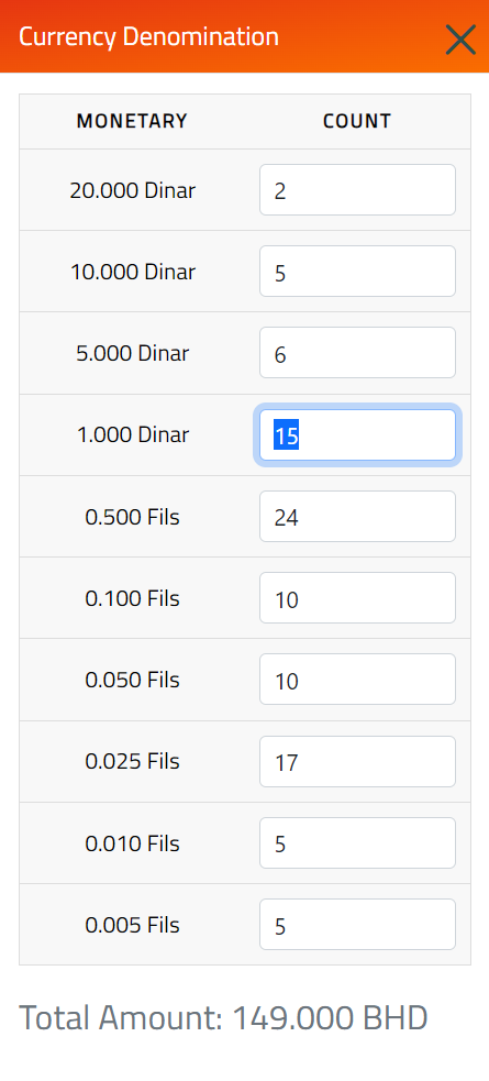 Currency Denomination in POS system
