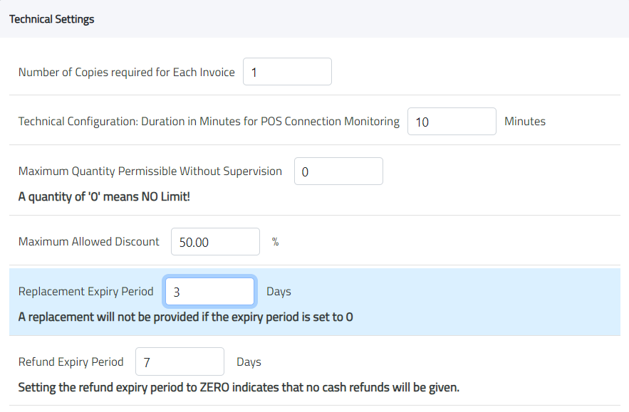 POS policies settings in XSEEN ERP system