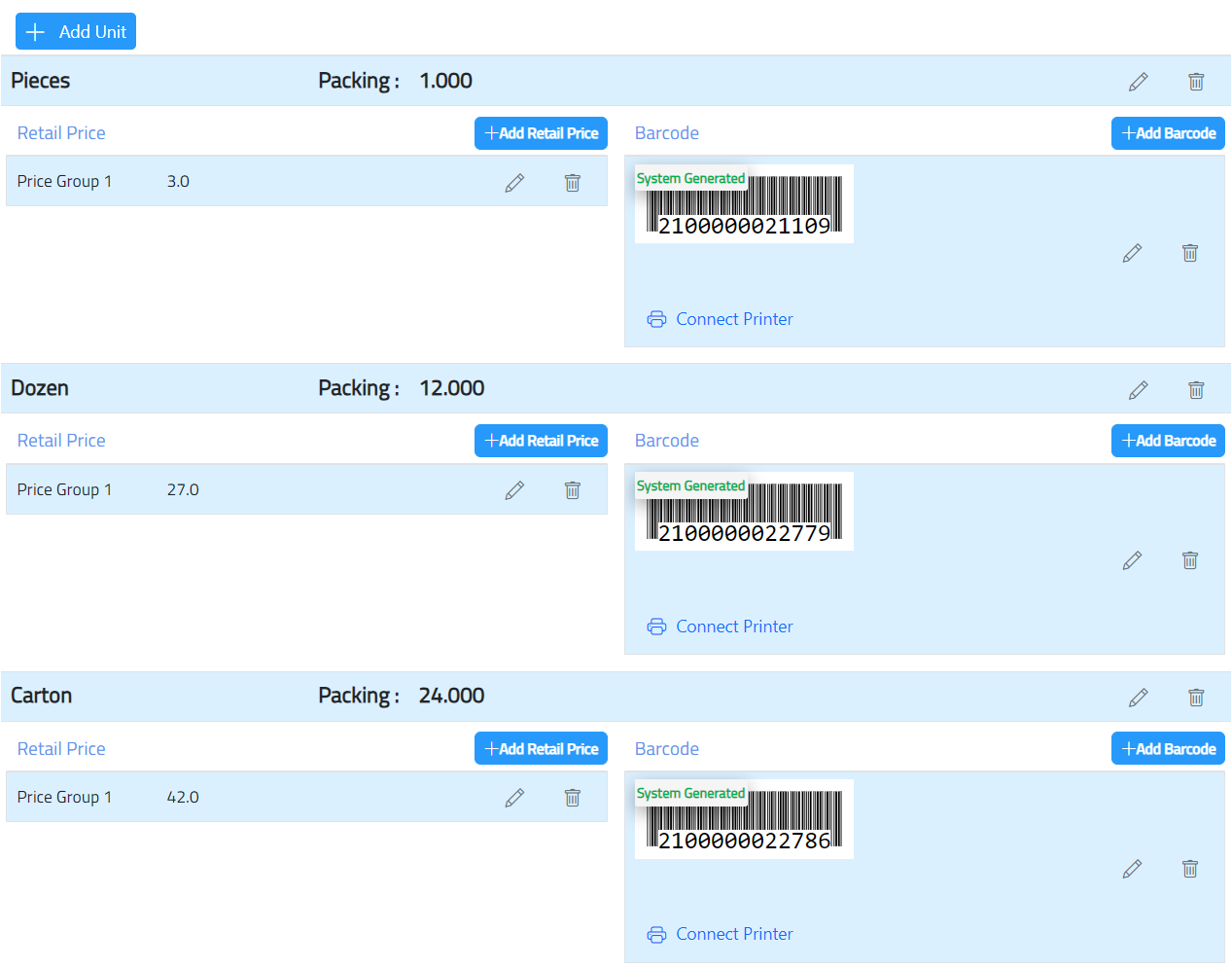 Product Units in XSEEN ERP System
