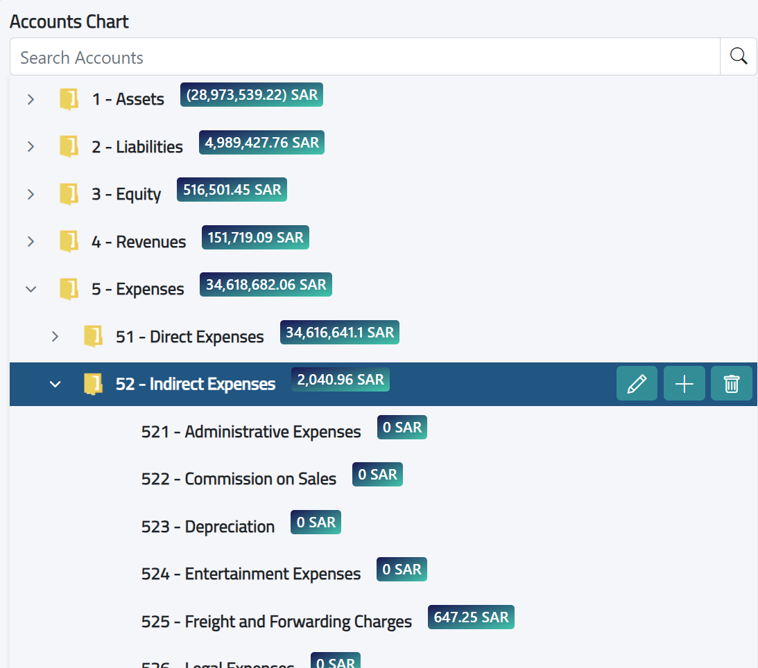 chart of account in XSEEN ERP