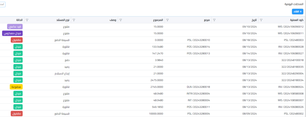 صفحة القيد المحاسبي